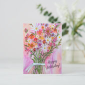 Colorful Daisy Bouquet Happy Birthday Postkarte (Stehend Vorderseite)