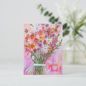 Colorful Daisy Bouquet VIEL GLÜCK Postkarte (Stehend Vorderseite)