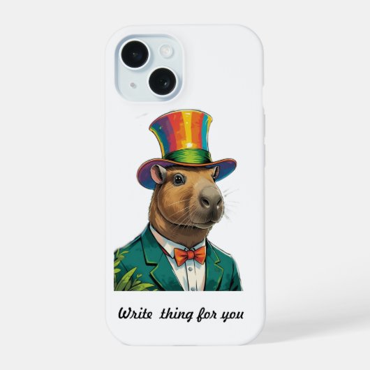 Colorful Dapper Capybara Top Hat iPhone 15 Case Hülle (Rückseite)