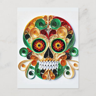 cOLORFUL dAY oF tEAD Blume sKULL QUILLING ART Postkarte