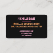 Colorful Daycare Teacher  Visitenkarte (Rückseite)