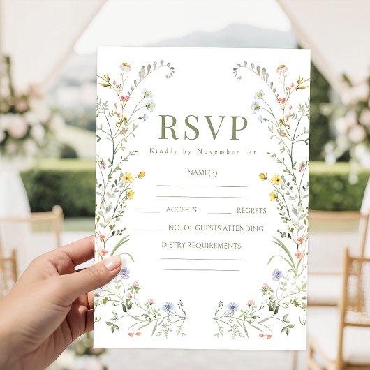 Colorful delicate meadow flower Wedding RSVP cards Karte