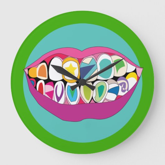 Colorful Dentist Office Tooth Teeth Smile Große Wanduhr (Vorderseite)