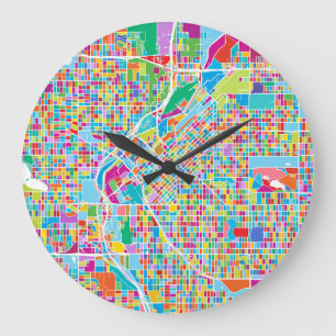 Colorful Denver Map Große Wanduhr