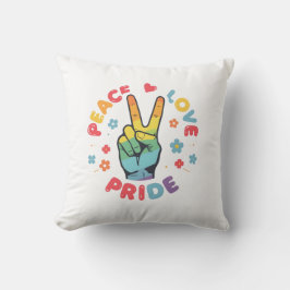 Colorful design with peace, love and pride hand kissen