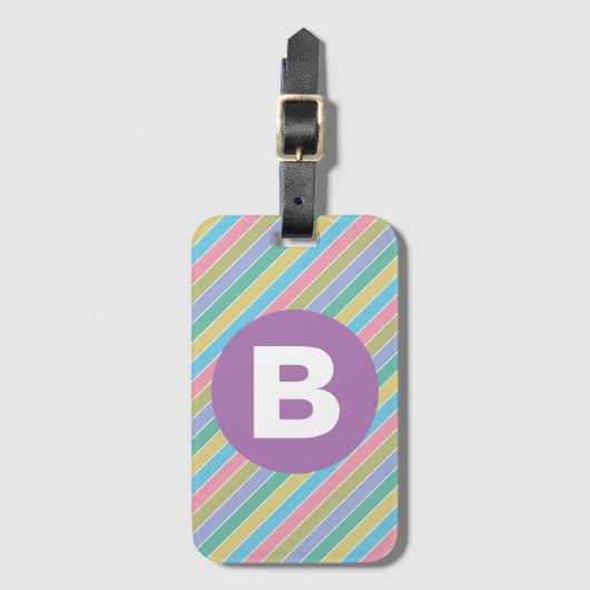 Colorful Diagonal Candy Stripes Purple Monogram Gepäckanhänger (Vorderseite Vertikal)