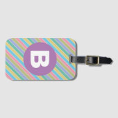 Colorful Diagonal Candy Stripes Purple Monogram Gepäckanhänger (Vorderseite (Horizontal))