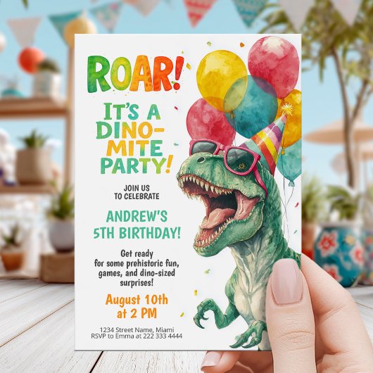 Colorful Dinosaur Birthday Party Design Einladung