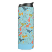Colorful dinosaur cartoon blue pattern name  thermosbecher (Nach links gedreht)