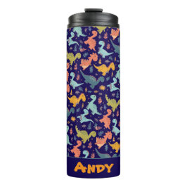 Colorful dinosaur cartoon  blue pattern name  thermosbecher