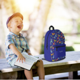 Colorful dinosaur cartoon cute pattern blue name  bedruckter rucksack