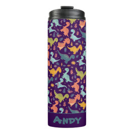 Colorful dinosaur cartoon  purple pattern name  thermosbecher