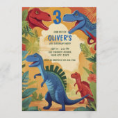 Colorful Dinosaur Jungle Adventure 3rd Birthday Einladung (Vorderseite)