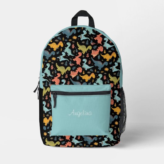 Colorful dinosaur pattern turquoise black name  bedruckter rucksack (Vorderseite)