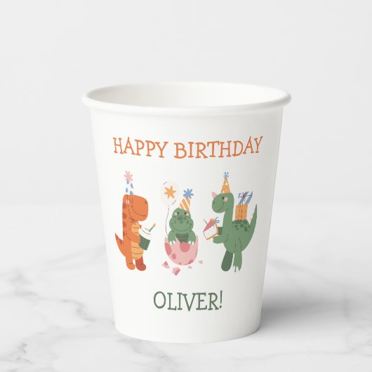 Colorful Dinosaur T-Rex Kids Birthday Paper Cups Pappbecher (Rückseite)