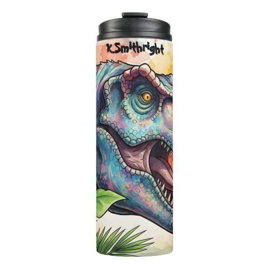 Colorful Dinosaur Tropical Leaves Roaring Thermosbecher (Vorderseite)