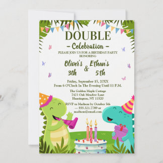 Colorful Dinosaurs Kids Joint Birthday Invitation Einladung