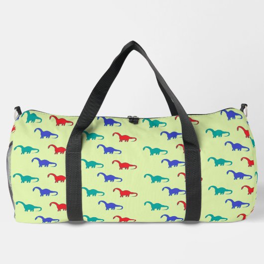 Colorful dinosaurs pattern on green duffle bag (Rückseite)