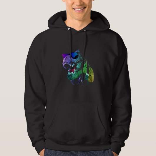Colorful DJ T Rex Funny Hoodie (Vorderseite)