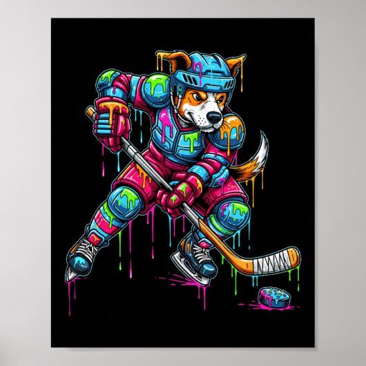 Colorful Dog Hockey Ice Cream Drip Player Poster (Vorne)