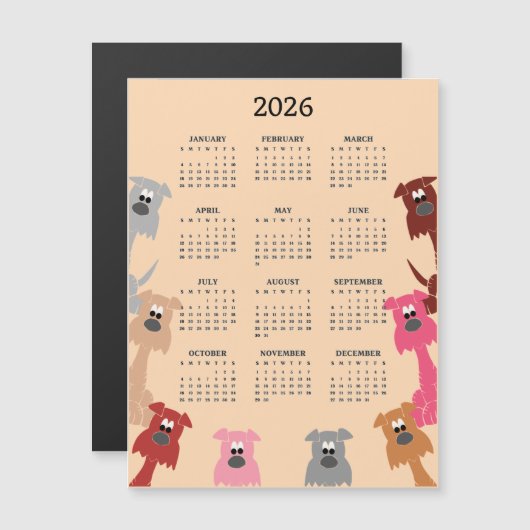 Colorful Dogs 2026 Calendar Magnetic Card Magnetkarte (Vorne/Hinten)