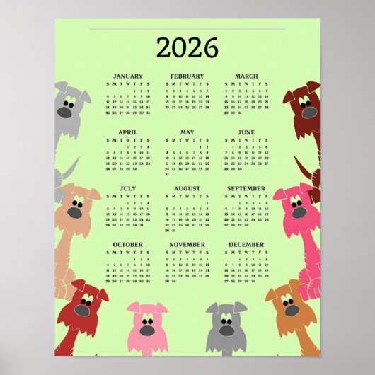 Colorful Dogs Design 2026 Calendar Poster (Vorne)