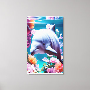 Colorful Dolphin in a Floral Ocean - Ocean Lover  Leinwanddruck