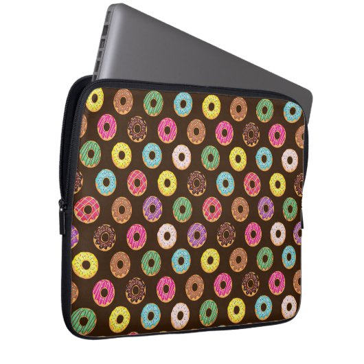 Colorful Donut Pattern In Chocolate Laptopschutzhülle (Vorne Rechts)