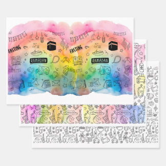 Colorful Doodle Eid Gift Wrapping Sheets Geschenkpapier Set