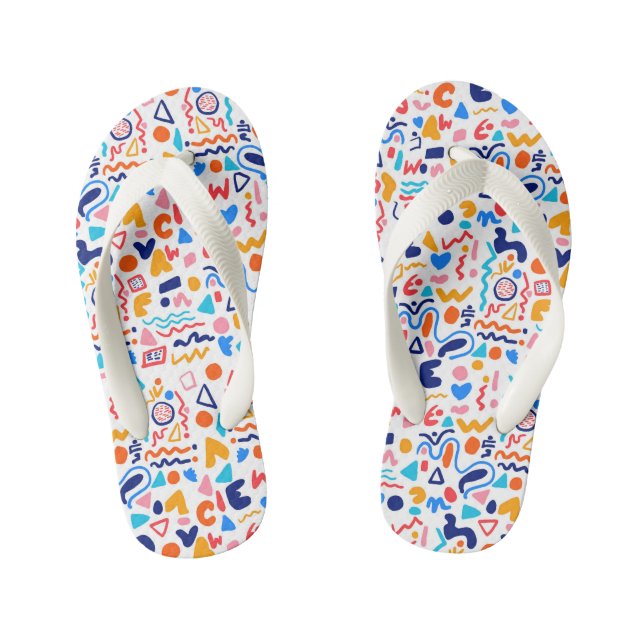 🌈 Colorful Doodle Pattern Flip Flops Kinderbadesandalen (Fußbett)