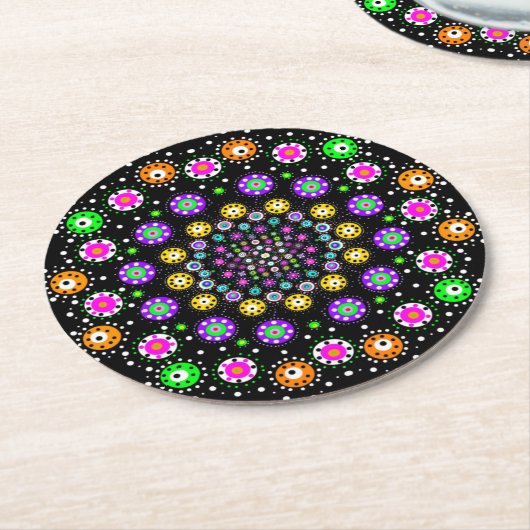 Colorful Dot Mandala Runder Pappuntersetzer (Angewinkelt)