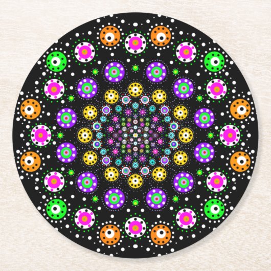 Colorful Dot Mandala Runder Pappuntersetzer (Vorderseite)