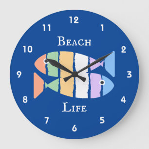 Colorful Double Fish Beachy Design Clock Große Wanduhr