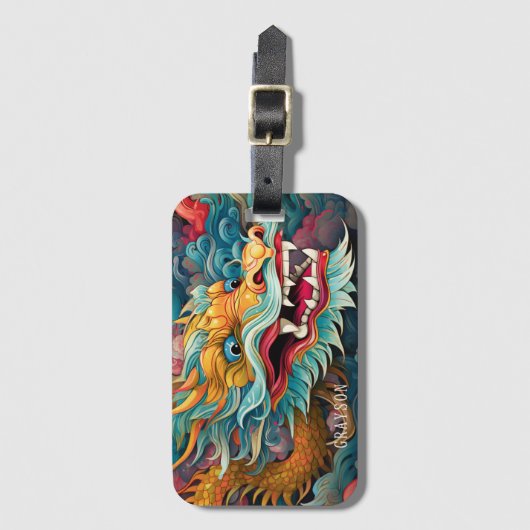 Colorful Dragon Modern Personalized Name Gepäckanhänger (Vorderseite Vertikal)