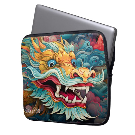 Colorful Dragon Modern Personalized Name Laptopschutzhülle (Vorderseite Links)