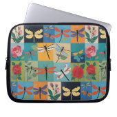 Colorful Dragonflies And Roses Patchwork Laptopschutzhülle (Vorderseite)