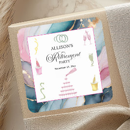 Colorful Drinks and Bottles Retirement Party Quadratischer Aufkleber