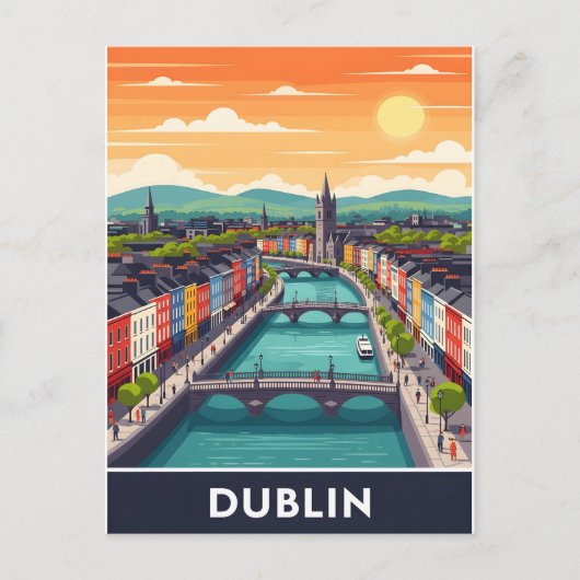 Colorful Dublin Cityscape – River Liffey & Bridges Postkarte (Vorderseite)