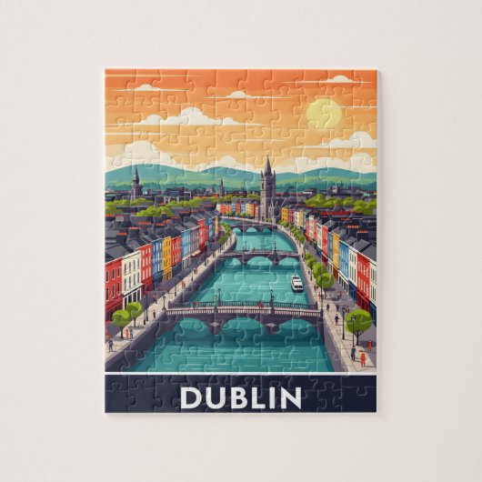 Colorful Dublin Cityscape – River Liffey & Bridges Puzzle (Vertikal)
