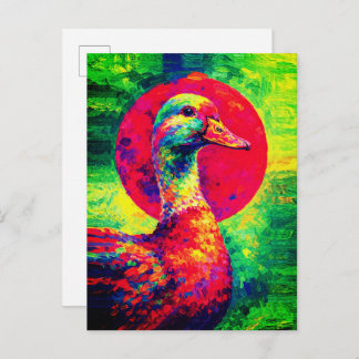 Colorful Duck Portrait Vibrant Impasto Postkarte