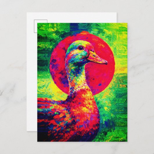 Colorful Duck Portrait Vibrant Impasto Postkarte (Vorne/Hinten)