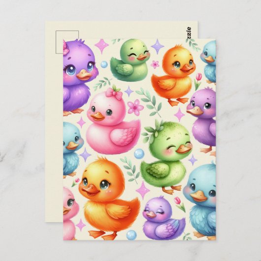 Colorful Ducklings Postkarte (Vorne/Hinten)