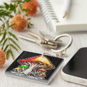 Colorful Earthy Psychedelic Mushroom Art Schlüsselanhänger (Vorderseite rechts)