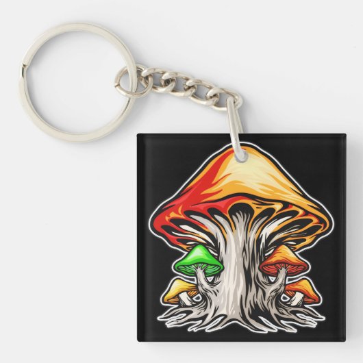 Colorful Earthy Psychedelic Mushroom Art Schlüsselanhänger (Vorderseite)