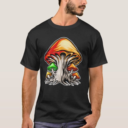 Colorful Earthy Psychedelic Mushroom Art T-Shirt (Vorderseite)