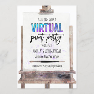 Colorful Easel Virtual Paint Party 16. Geburtstag Einladung