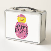 Colorful Easter Chick in Painted Egg Metall Brotdose (Vorderseite)