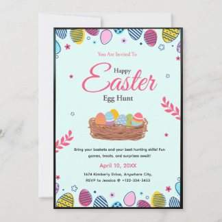 Colorful Easter Egg Hunt Party Invitation  Einladung