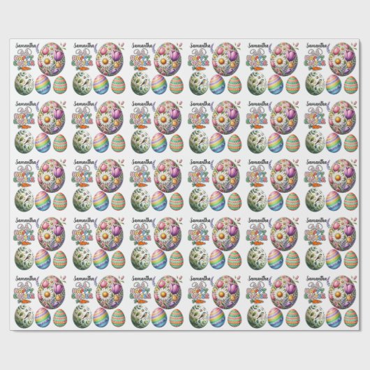 Colorful Easter Eggs Pattern Custom Name  Geschenkpapier (Flach)