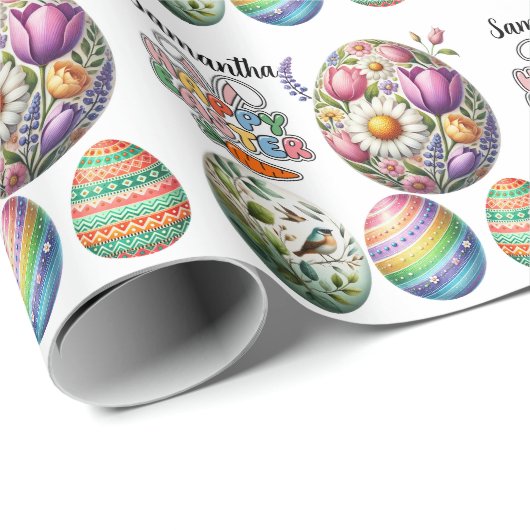 Colorful Easter Eggs Pattern Custom Name  Geschenkpapier (Rolleneckpunkt)